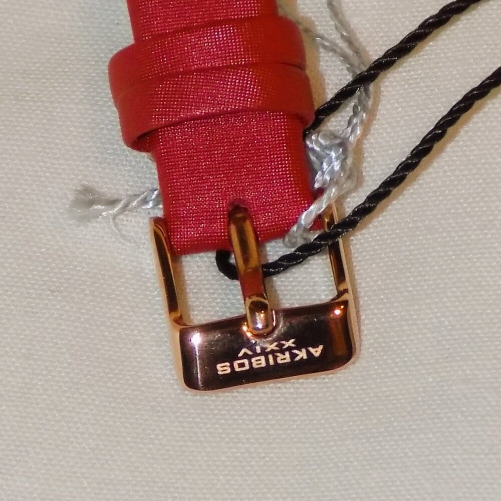 New $295 Tag Akribos XXIV Watch Swarovski Crystal Bezel, MOP Dial AK1093 Red - Picture 7 of 13